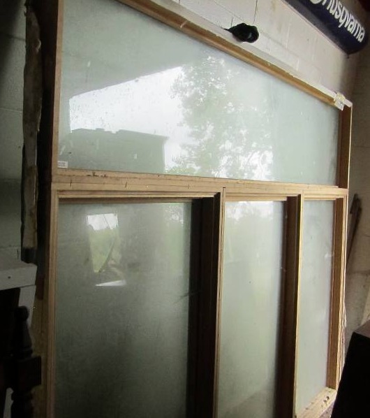 lot 139 image: 3 panel unfinished wood frame windo...