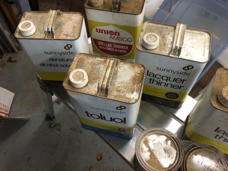 Almost Full Gallons of Lacquer Thinner, Alcohol Solvent, Weldwood Cement   Lot of 6