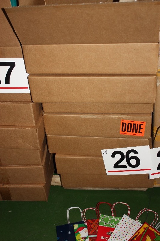 22 cases of 50 glossy holiday medium gift bags.