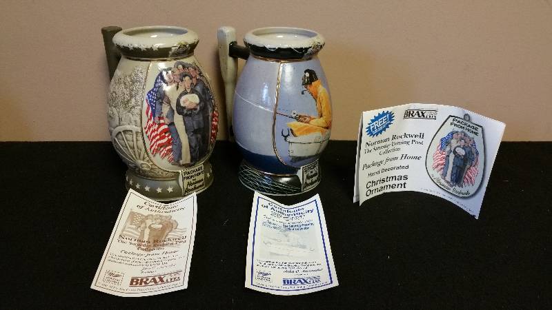 lot 80 image: 2 Norman Rockwell Beer mugs.