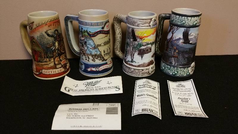 lot 82 image: 4 Miller Beer Steins