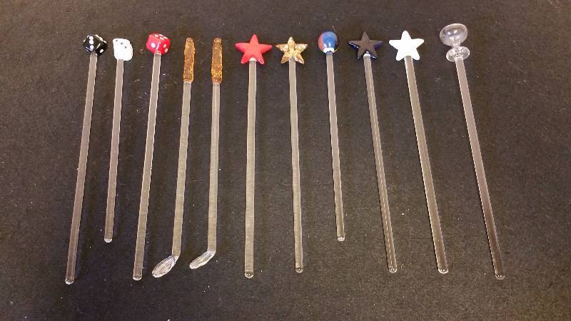 lot 30 image: Glass Swizzle Sticks - Dice, Stars, Etc.