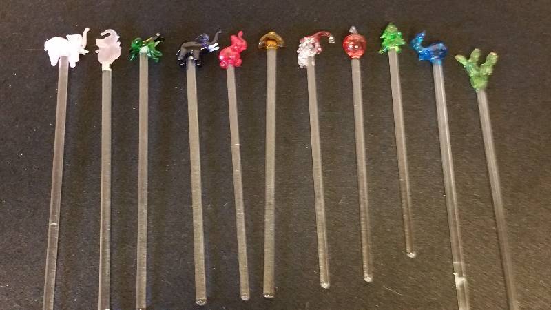 lot 31 image: Glass Swizzle Sticks - Animals, Santa, Etc.
