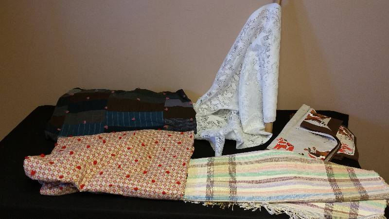 lot 41 image: Handmade Lace Table Cloth, Handmade Quilts, Etc.