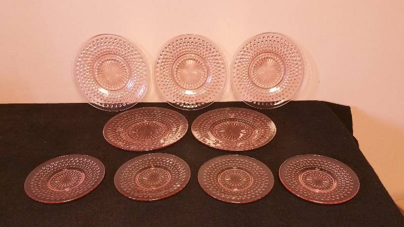 lot 14 image: Pink Depression Glass (9) Piece Set