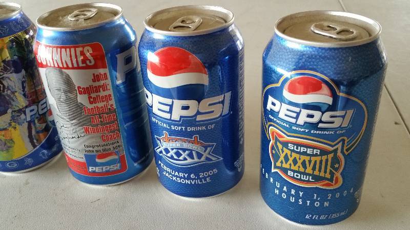 lot 134 image: (5) Unopened Soda Pop Cans - Sports Memorabilia