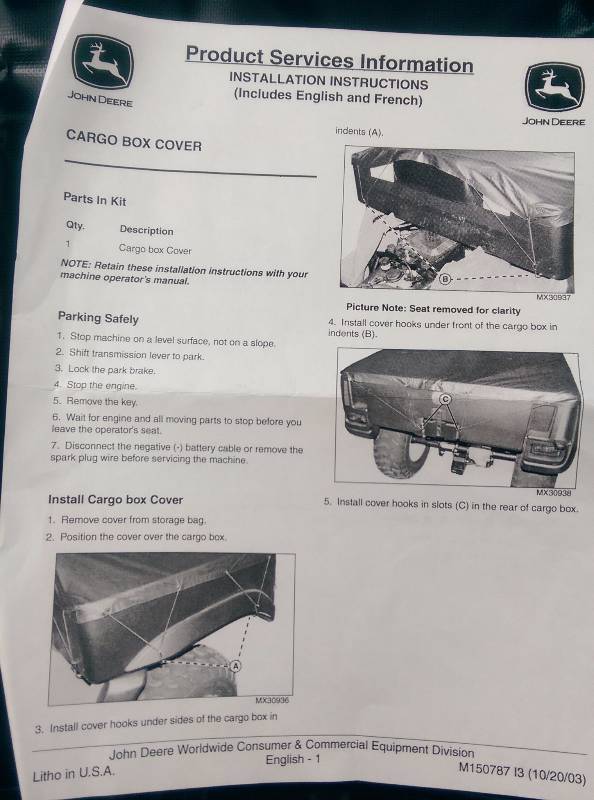 lot 501 image: John Deere BM21440 EXT Tonneau Box Bed Cover for ATV EXT Models