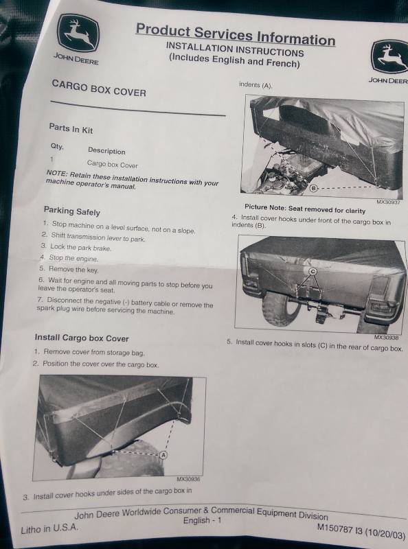 lot 502 image: John Deere BM21440 EXT Tonneau Box Bed Cover for ATV EXT Models