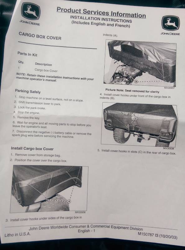 lot 503 image: John Deere BM21440 EXT Tonneau Box Bed Cover for ATV EXT Models