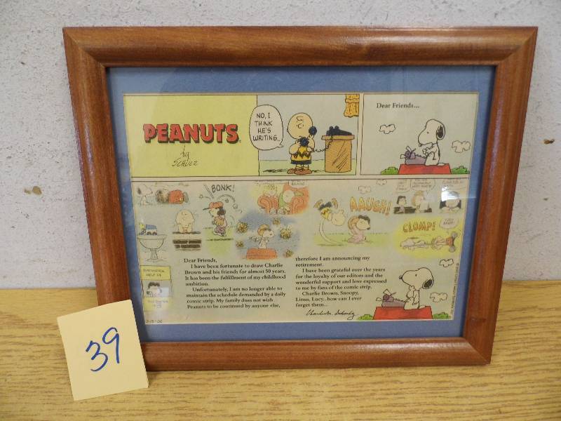Framed Last Peanuts Commic Strip