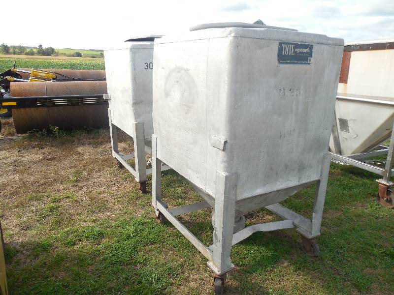 lot 52 image: (2) ALUMINUM HOPPER  TANKS WITH STANDS