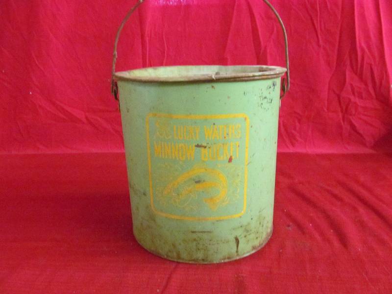 lot 158 image: vintage metal Lucky Waters minnow bucket