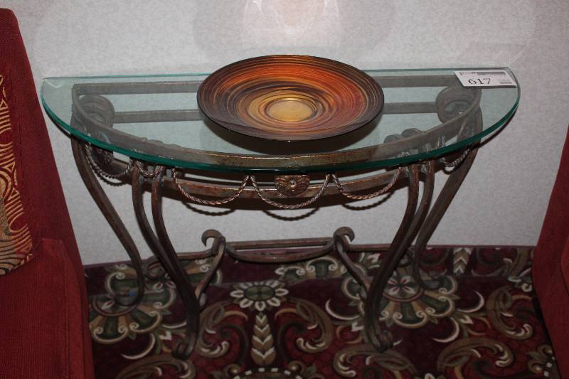 lot 617 image: Half-Round Glass-Top Decorative Entry Table