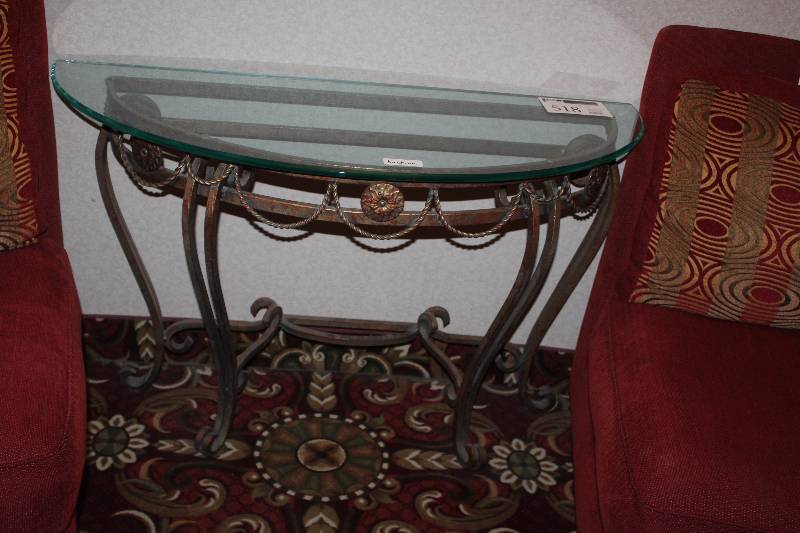 lot 518 image: Half-Round Glass-Top Decorative Entry Table