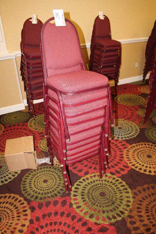 lot 367 image: Lot of (10) Stacking Red Fabric Conference Chairs