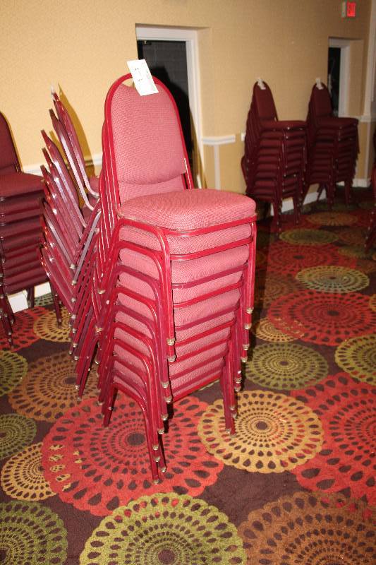 lot 373 image: Lot of (10) Stacking Red Fabric Conference Chairs