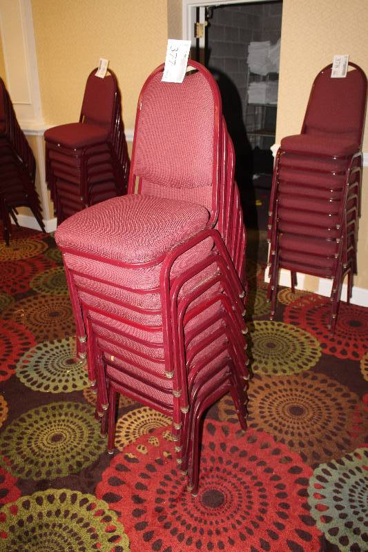 lot 377 image: Lot of (10) Stacking Red Fabric Conference Chairs