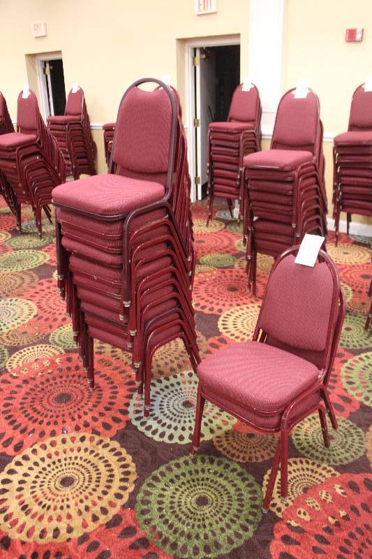 lot 387 image: Lot of (12) Stacking Red Fabric Conference Chairs