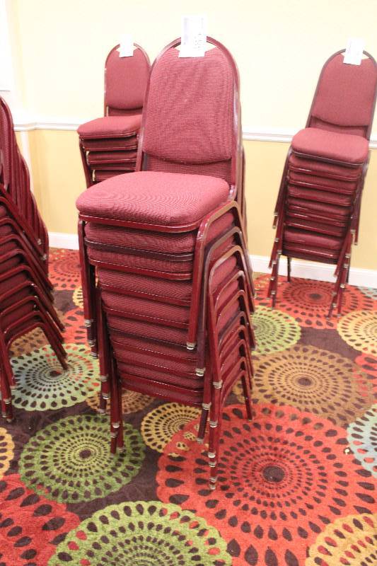 lot 385 image: Lot of (10) Stacking Red Fabric Conference Chairs