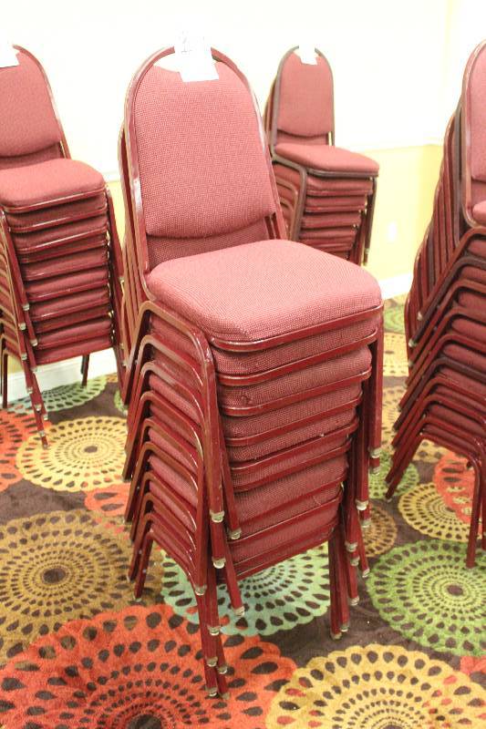 lot 384 image: Lot of (10) Stacking Red Fabric Conference Chairs