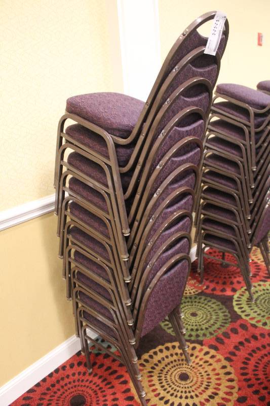 lot 388 image: Lot of (10) Stacking Mauve Fabric Conference Chairs