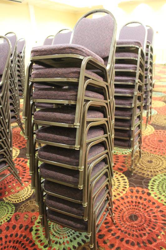 lot 431 image: Lot of (10) Stacking Mauve Fabric Conference Chairs