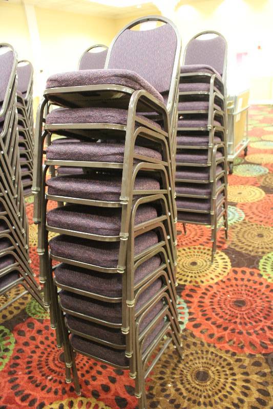 lot 432 image: Lot of (10) Stacking Mauve Fabric Conference Chairs