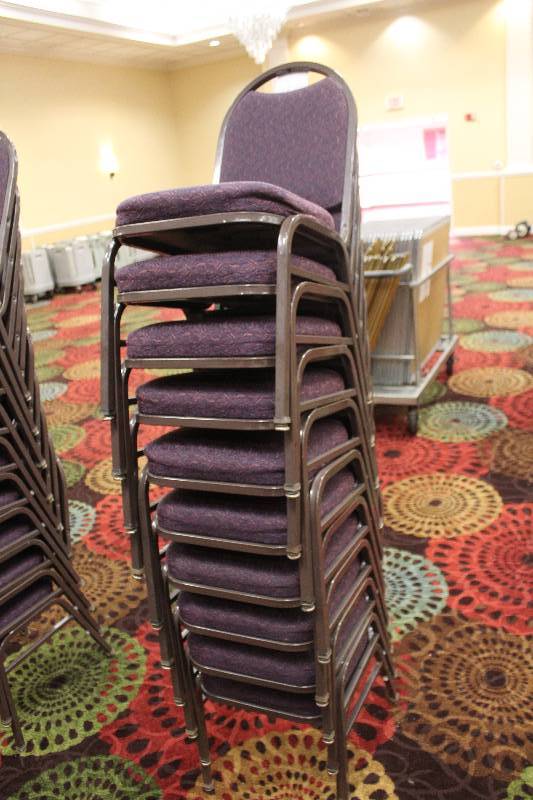 lot 446 image: Lot of (10) Stacking Mauve Fabric Conference Chairs