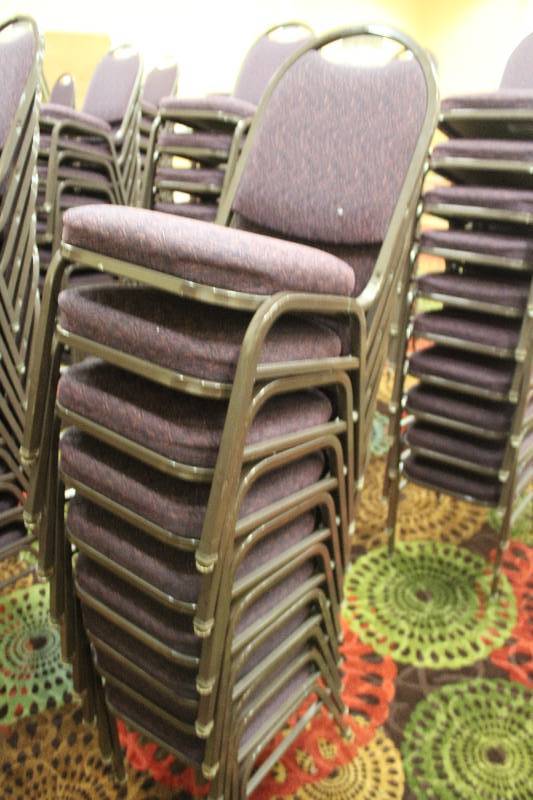lot 430 image: Lot of (10) Stacking Mauve Fabric Conference Chairs
