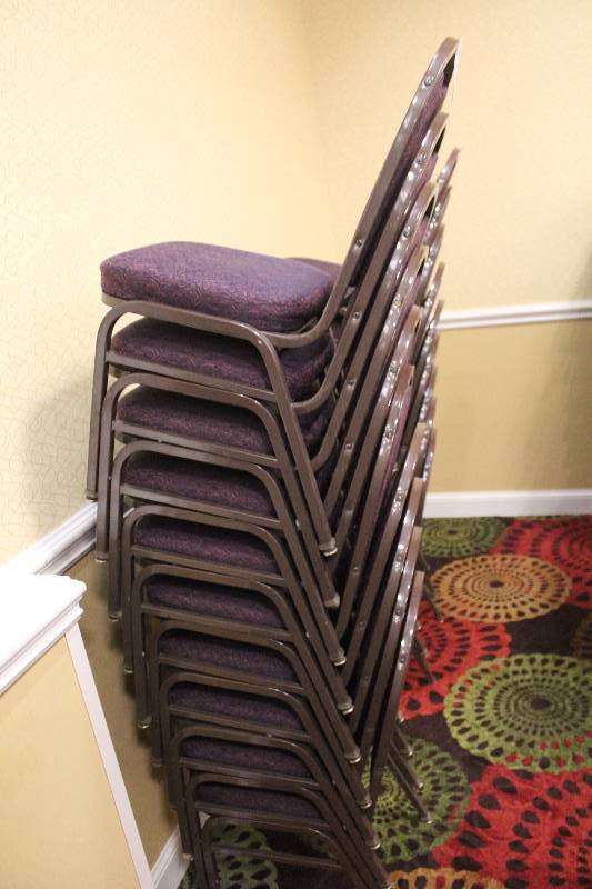 lot 393 image: Lot of (10) Stacking Mauve Fabric Conference Chairs