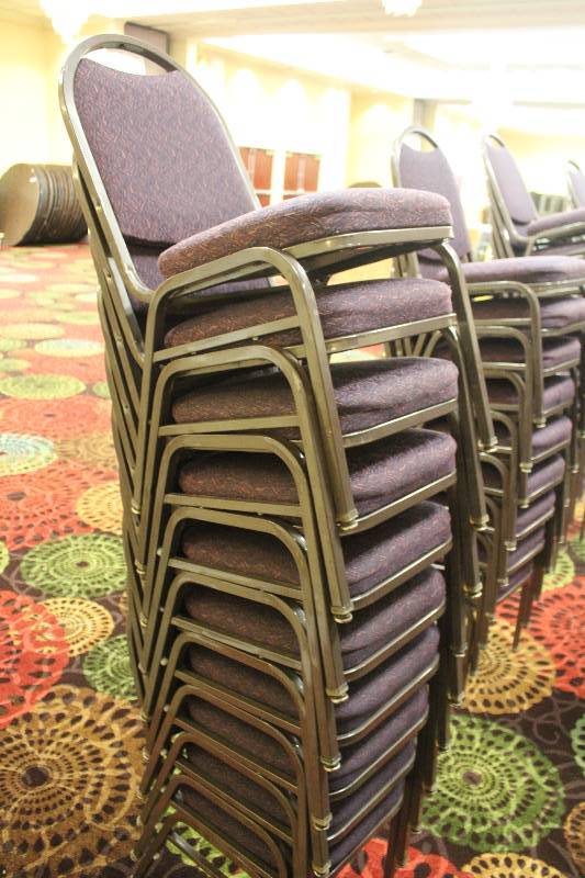 lot 440 image: Lot of (10) Stacking Mauve Fabric Conference Chairs