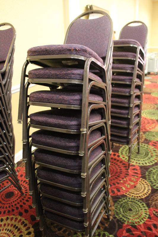 lot 438 image: Lot of (10) Stacking Mauve Fabric Conference Chairs