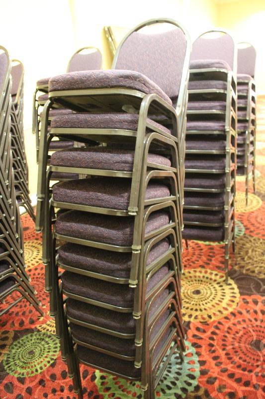 lot 397 image: Lot of (10) Stacking Mauve Fabric Conference Chairs