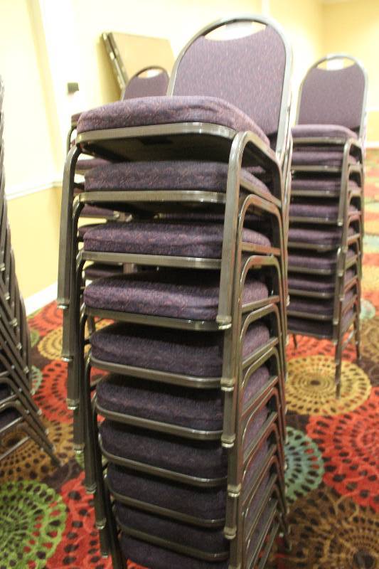 lot 437 image: Lot of (10) Stacking Mauve Fabric Conference Chairs