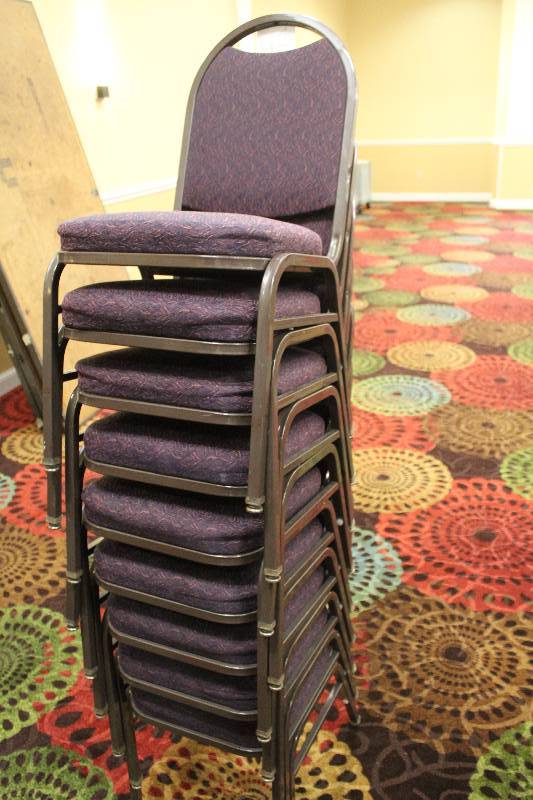lot 441 image: Lot of (10) Stacking Mauve Fabric Conference Chairs