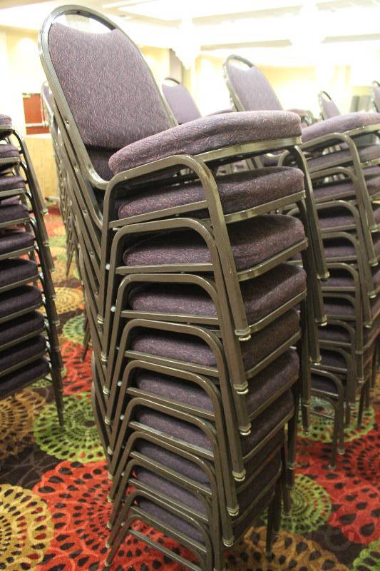 lot 399 image: Lot of (10) Stacking Mauve Fabric Conference Chairs