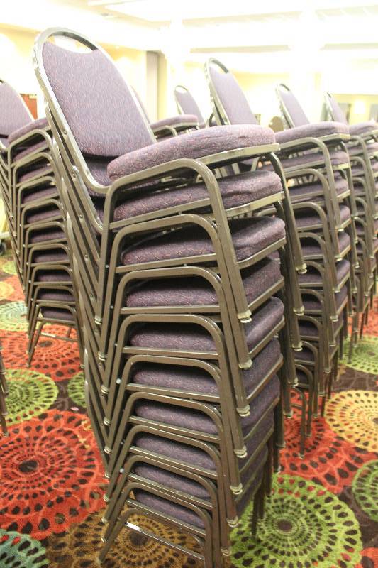 lot 435 image: Lot of (10) Stacking Mauve Fabric Conference Chairs