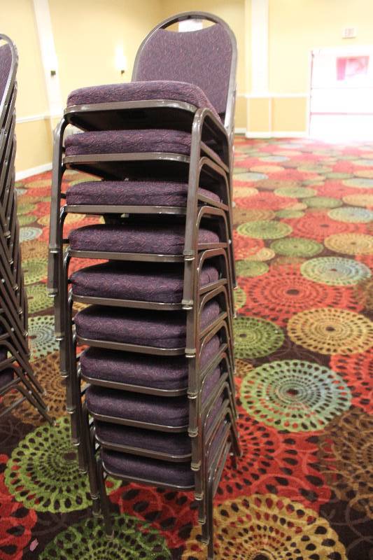 lot 444 image: Lot of (10) Stacking Mauve Fabric Conference Chairs