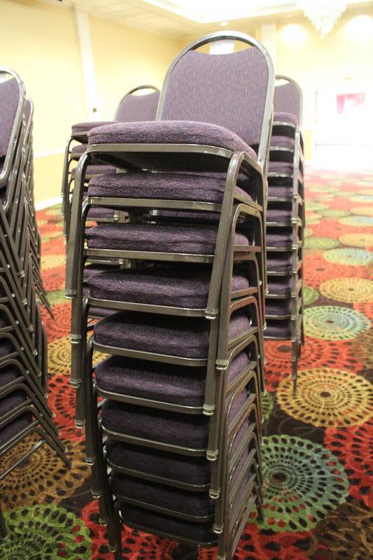 lot 434 image: Lot of (10) Stacking Mauve Fabric Conference Chairs