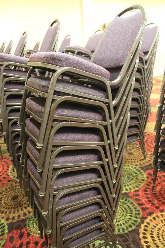 lot 429 image: Lot of (10) Stacking Mauve Fabric Conference Chairs
