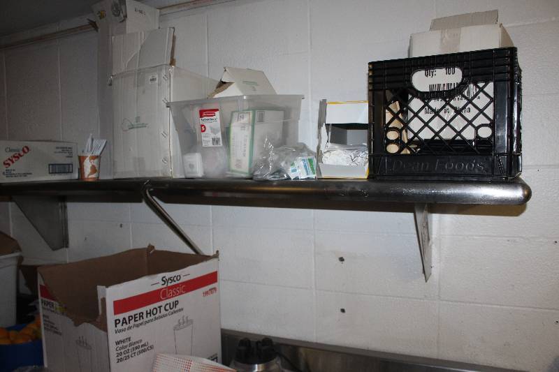 lot 36 image: Commercial Wall Mount Shelving Unit & Contents