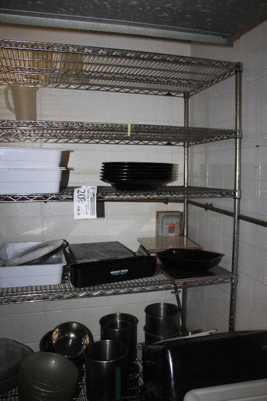 lot 20 image: Shelving Unit & Contents Including Plastic Bins, Pans