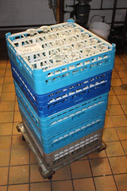 lot 580 image: Lot of (Approximately 90) Glassware w Plastic Wash Trays