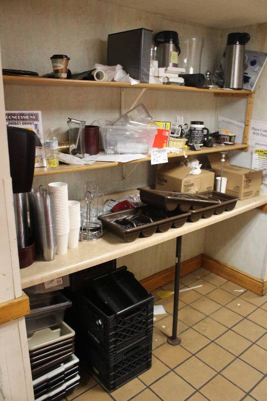 lot 627 image: Contents of Shelf Including Flatware,Glassware, Cups, And More