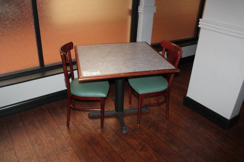 lot 631 image: Lot of (3) Furniture Including 1) Table AND 2) Chairs w Padded Seat