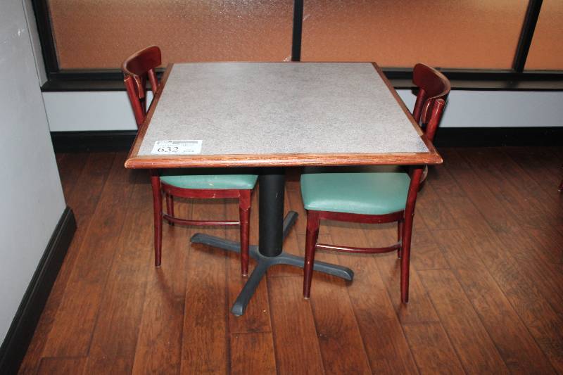 lot 632 image: Lot of (3) Furniture Including 1) Table AND 2) Chairs w Padded Seat