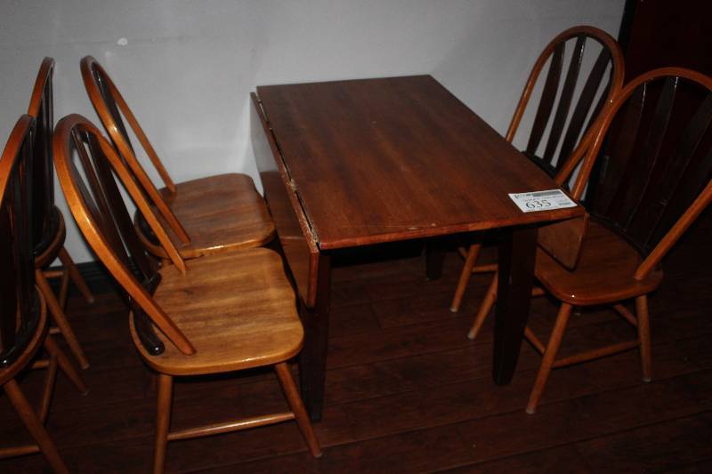 lot 635 image: Lot of (5) Furniture Including 1) Folding-Top Wood Table AND 4) Wood Chairs
