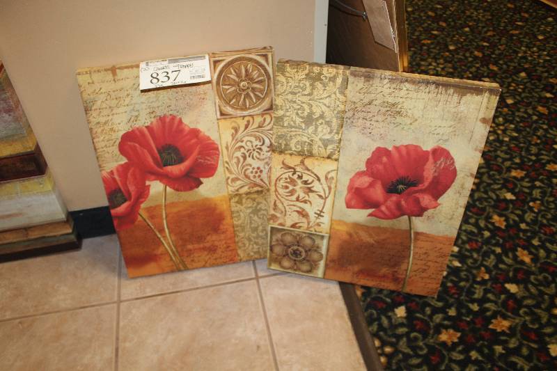 lot 837 image: Lot of (2) Canvas Wall Art Poppy