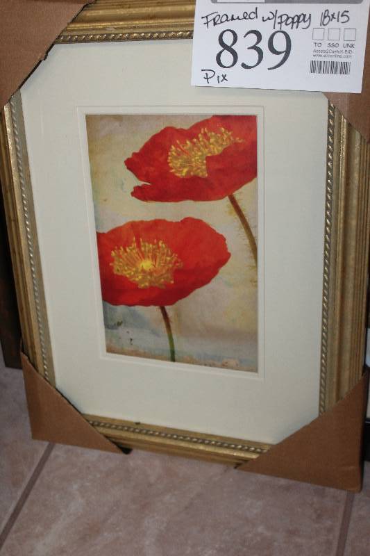 lot 839 image: Framed Wall Art Poppy