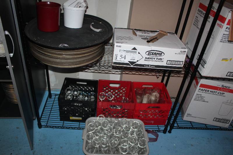 lot 54 image: Lot of (2) Shelves Including Serving Trays, Methanol Fuel Candle Holders